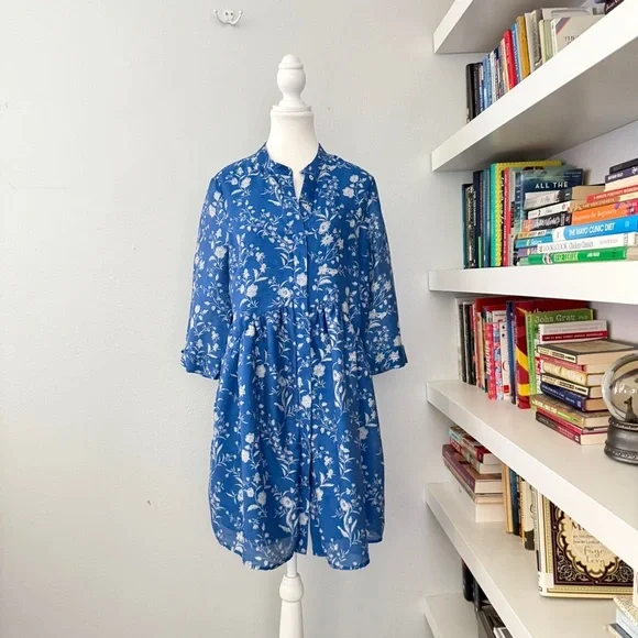 Tuckernuck Limoges Floral Royal Shirt Dress Medium - Picture 6 of 14